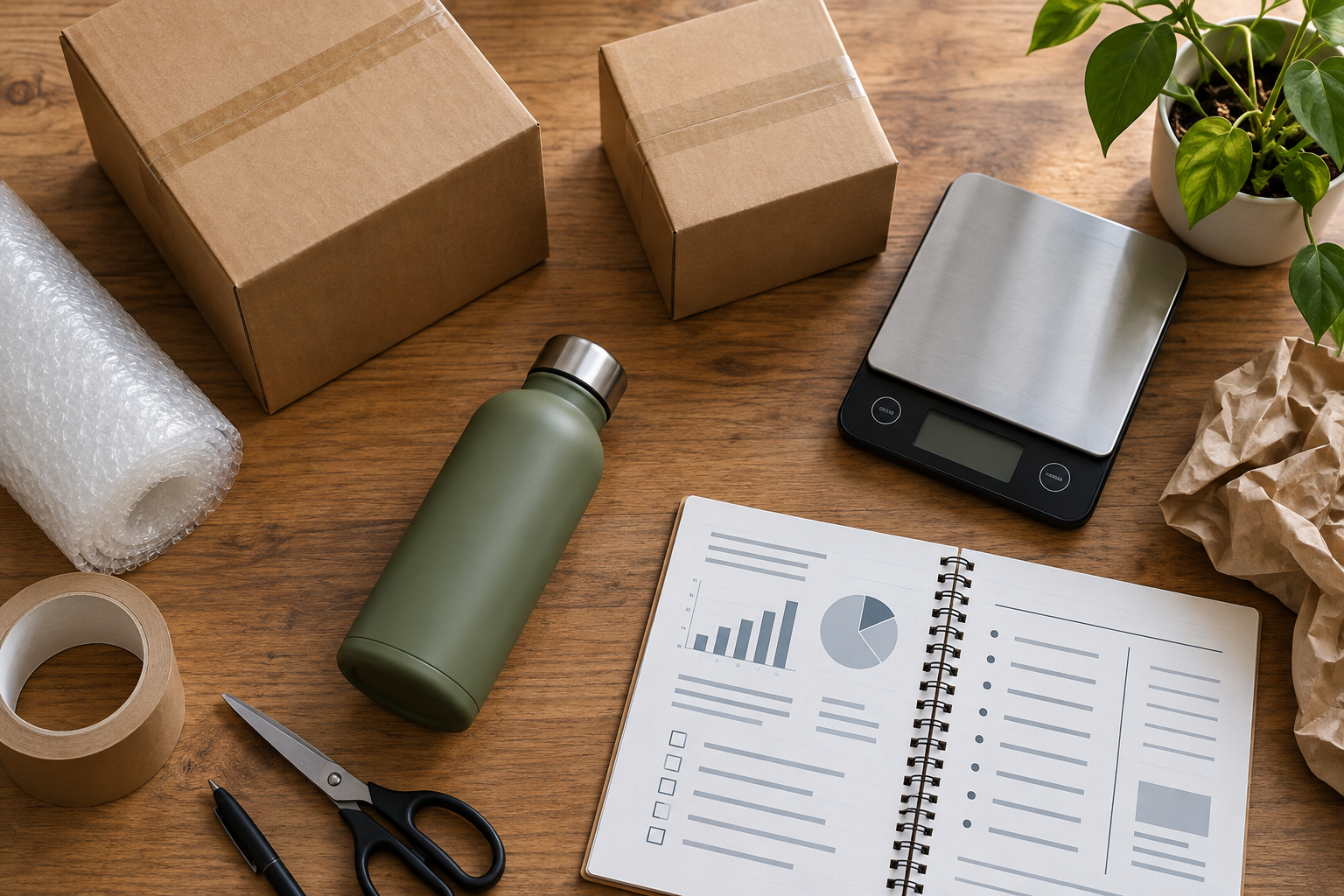 Packaging supplies, scale and cost-planning worksheet for an FBA versus FBM profit comparison