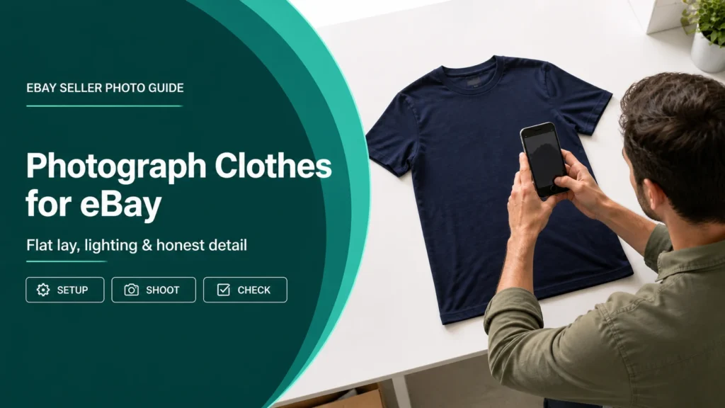 Photograph clothes for eBay cover beside a seller photographing a navy T-shirt