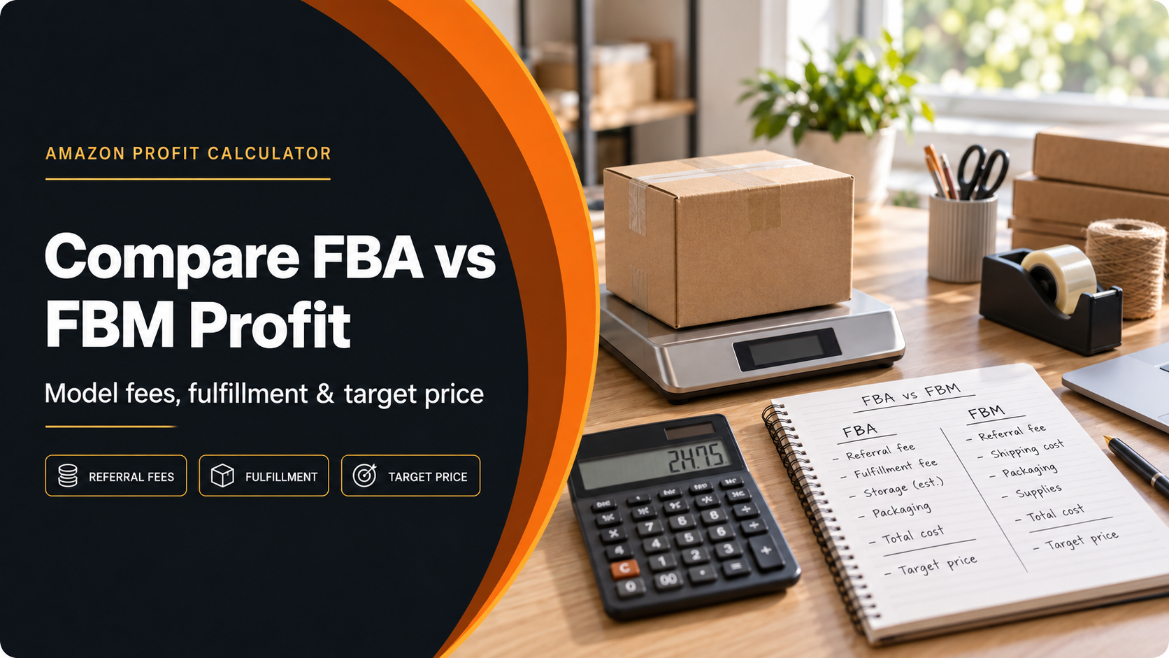 Amazon FBA versus FBM profit calculator guide cover